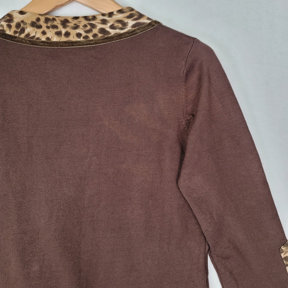 NWT JOSEPH A WOMEN'S TOP MEDIUM BROWN LEOPARD TRIM LONG SLEEVE KNIT BLOUSE NEW - Picture 15 of 16
